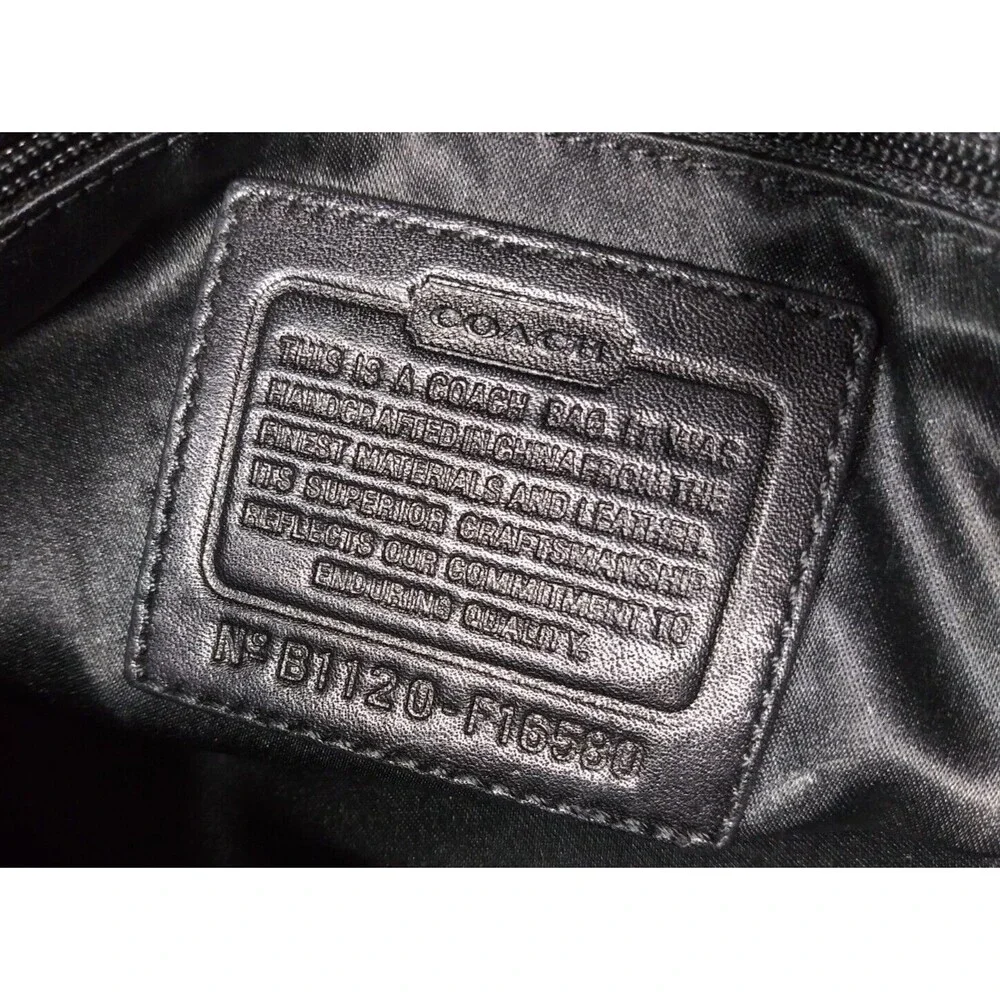COACH F16580 Black Logo Canvas & Leather Handbag Python Embossed Accent